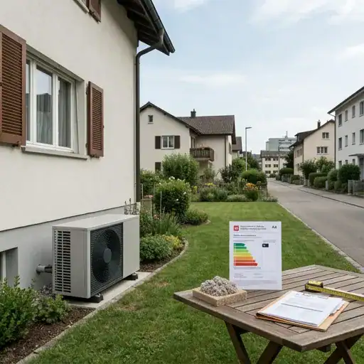 Un unité de climatisation extérieure à côté d'une maison avec jardin bien entretenu.